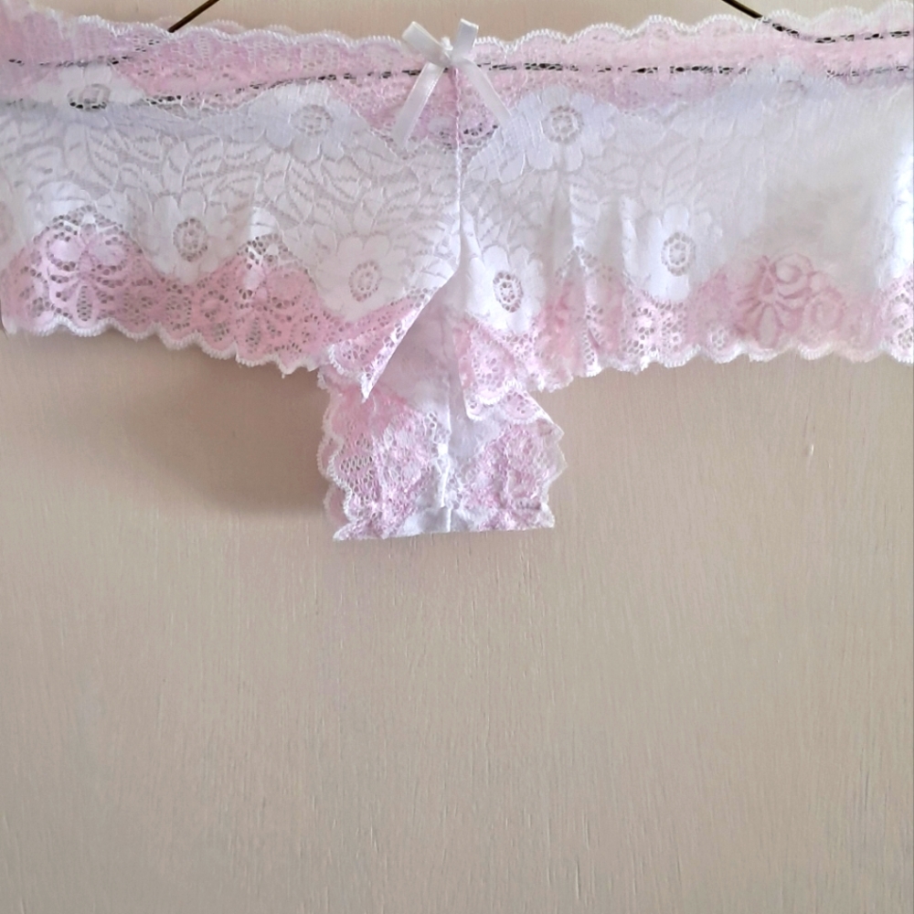 Lace Trim Pink and White Women's Intimates
